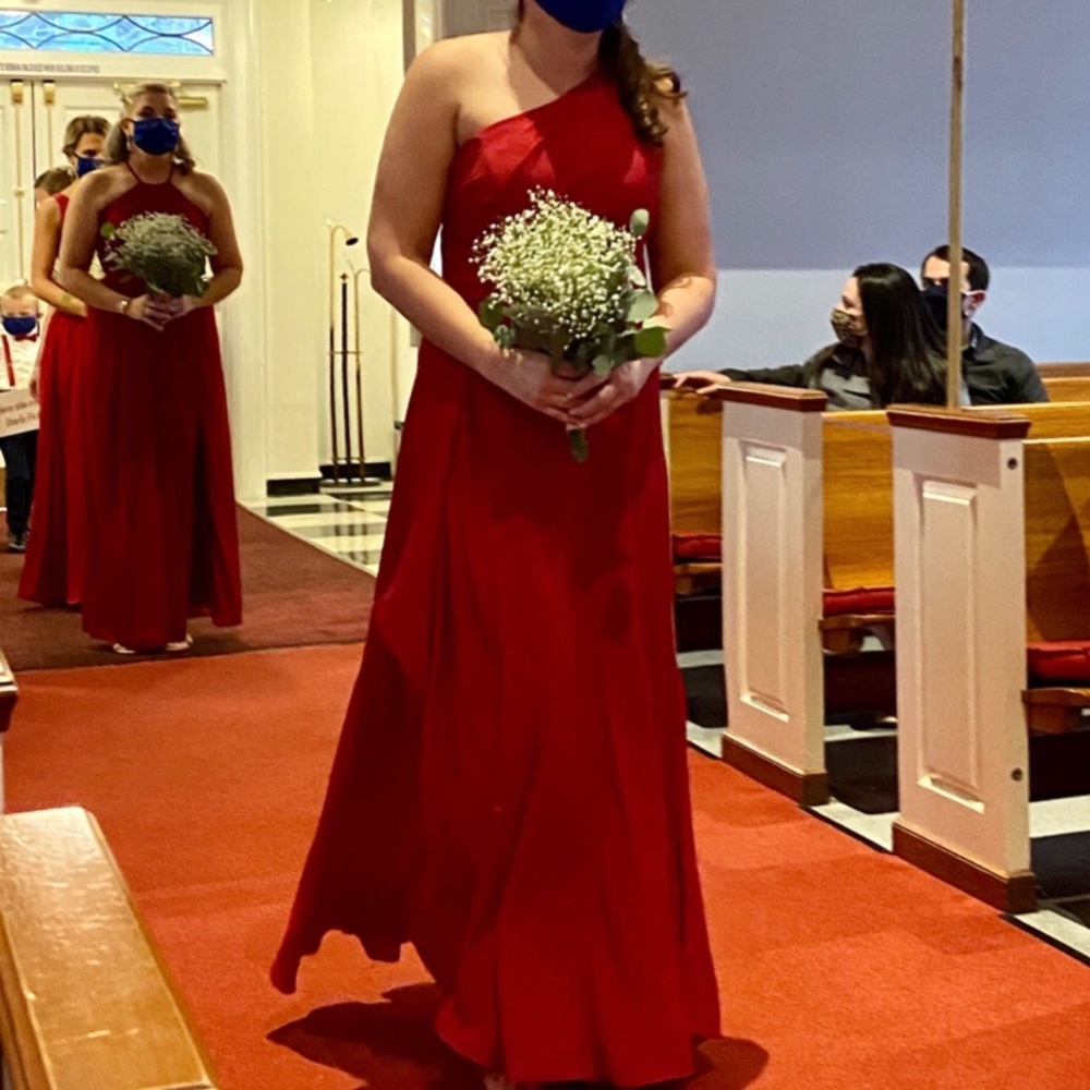 One-Shoulder Georgette Cascade Bridesmaid Dress